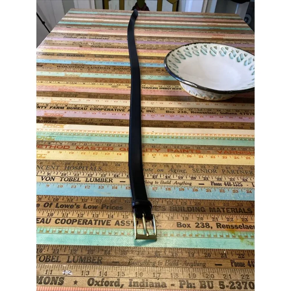 MENS Trafalgar Hand polished Cortina Leather Black Dress Goldtone Belt Size 42